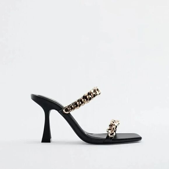 ZARA CHAIN TRIM HEELED SANDALS - Picture 3 of 5